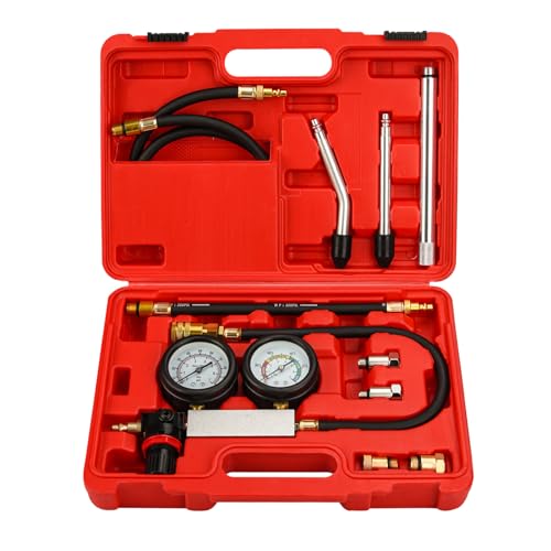 Cylinder Leak Down Tester Kit Dual Gauge Leakdown Detector Tool Set for Pressure Check & Leakage Rate Test Gasoline Engine Compression Leakdown Detector Leakage Test Set - color: Red