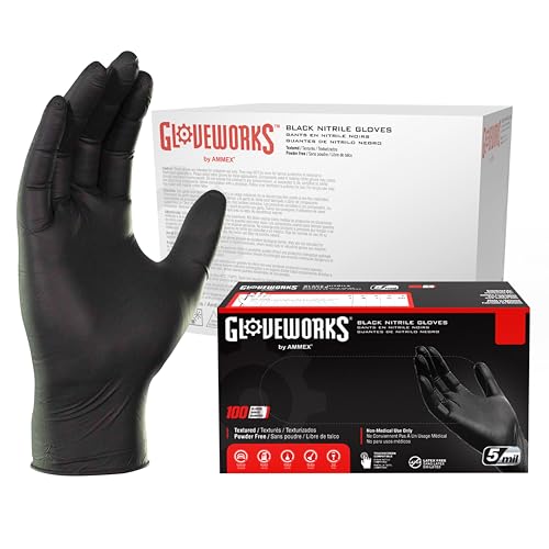 GLOVEWORKS Black Nitrile Gloves for Cooking, Food Prep, Disposable, Latex Free 5 Mil, For Professional Cleaning, Business Use - size: X-Large, style: Case of 1000