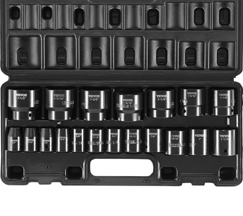 VEVOR Impact Socket Set 1/2 Inches 19 Piece Impact Sockets, 1/2 Inches Drive Socket Set Impact 6-point Hex Sockets Standard SAE (3/8 Inches to 1-1/2 Inches) Standard Socket Assortment - size: 1/2" 19PCS
