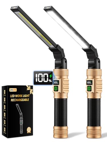 LNRYY 2Pack Rechargeable Magnetic LED Work Light/Flashlight for Mechanics | All Aluminum, 1500 High Lumens, Digital Display, 360° Rotation, 7 Modes, for Car Repairing, Workshop, Gifts for Father - color: Rose Gold, size: 2 Pack
