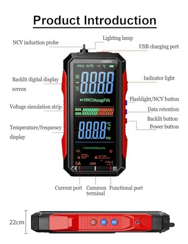 FS899S Smart Digital Multimeter, Automatic True RMS 6000 Counts, USB Rechargeable Voltmeter Ohmmeter with Full-Color LCD, Voice Broadcast & NCV, Volts Amp Ohm Tester for Automotive & Electricians