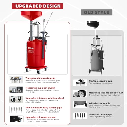 Upgraded Design Waste Oil Drain Tank, Pneumatic Oil Drainer, Oil Lift Drain and Extractor,Air Operated Drainer for Oil Change (Red 26.4 Gallon) - color: Red 26.4 Gallon