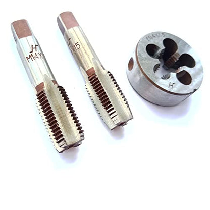 AtticZone M14 x 1.5 Metric Hand Thread Tap and Die Set, Right Hand 14 * 1.5, Alloy Tool Steel, 1 Taper Tap, 1 Plug Tap, 1 Round Die for Metal Working DIY Industrial - size: M14x1.5