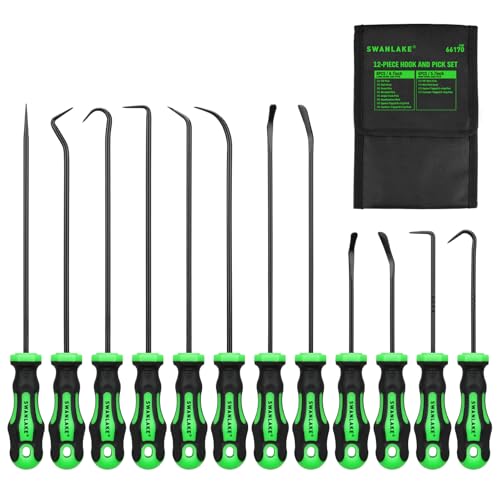 12-Piece Pick and Hook Tool Set, Automotive Mechanic Tools, Car Auto Oil Seal/O-Ring Seal Hook Kit, Mini & Long Precision Hooks for Hoses, Gaskets, Seal Puller Removal - color: 12-piece Long&short & Black Hook