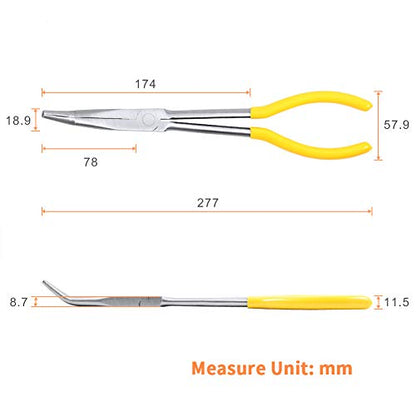 SPEEDWOX Long Reach 45 Degree Needle Nose Pliers 11 Inches Bent Long Nose Pliers Serrated Jaws - style: 45°