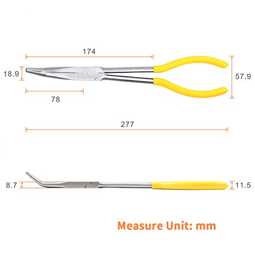 SPEEDWOX Long Reach 45 Degree Needle Nose Pliers 11 Inches Bent Long Nose Pliers Serrated Jaws - style: 45°