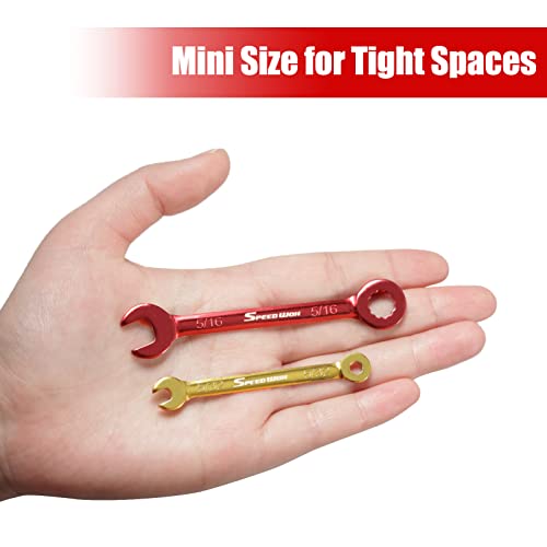 SPEEDWOX 10 Pcs Color Plated Open and Box End Mini Wrenches Color Coated Midget Wrench Set Mini Combination Wrench Set SAE with Portable Pouch and Large Ring（5/32-7/16"） - style: SAE