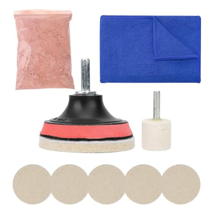 Car Glass Scratch Remover Kit, Windshield Scratch Remover, with 100g Cerium Oxide Powder oxido de cerio, Glass Polish and Wheels Set Polish Pads for Windshield Glass Scratch Remove