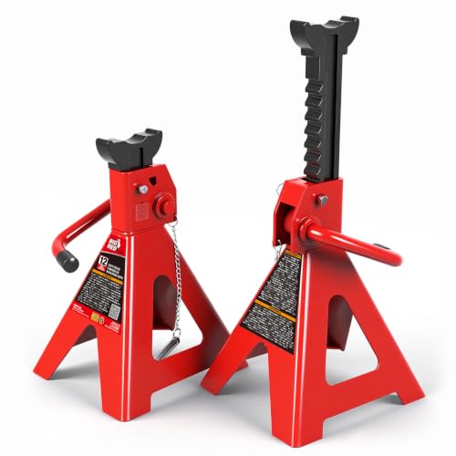 Big RED 12 Ton Jack Stands with Lock Adjustable Height to 28.15'',Heavy-Duty Car Jack Stands Fit for Cars, SUVs, and Most Automobiles, Red, 2 Pack - style: 12 ton jack stands