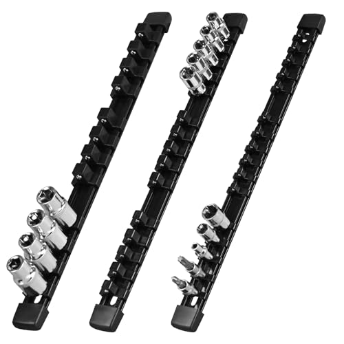 Socket Organizer Set 3PCS ABS Holder Kit, 1/4-Inch x 16, 3/8-Inch x 15, 1/2-Inch x 12 Clips, Drive Tray, Rail, Black - color: Black, size: 3PC 1/4x1,3/8x1,1/2x1