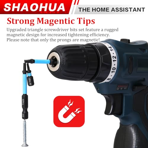 Triangle Screwdriver Bits, 19Pcs Triangle Head Screwdriver Bit Set, 25mm&60mm S2 Steel Magnetic Screwdriver Bits, 1/4" Hex-Shank Security Triangular Bits with Bit Extension Holder - style: B. Triangle Screwdriver Bits