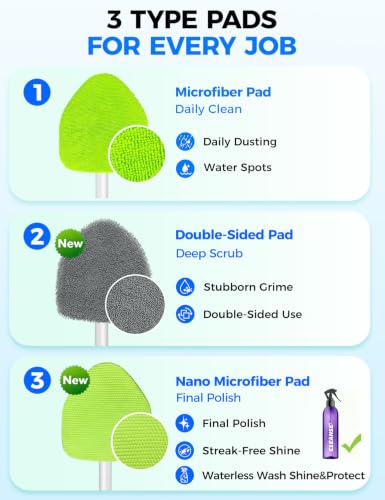 XINDELL 29-inch Windshield Cleaner Tool – Car Interior Window Cleaning Kit with Extended Long Handle & 4 Microfiber Pads, Auto Wiper Windshield Brush for Car, Trucks, SUVs, RVs & Home - size: 29in