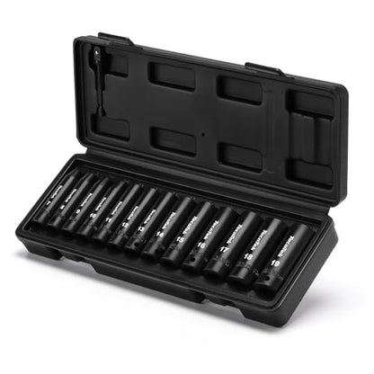 TecoTek 14 Pieces 3/8-Inch Drive Impact Socket Set, 12-Point, Metric, Deep, CR-V, 7mm to 19mm, Drill Socket Adapter 3/8" - size: 7mm-19mm(Deep)