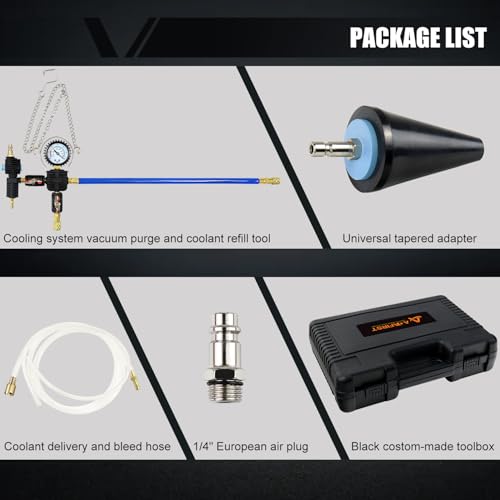 Coolant Vacuum Refill Kit, Cooling System Radiator Vacuum Purge & Fill Tool Kit, Automotive Coolant Filler with Universal Adapter Hoses for Car Motorcycle Truck Airlift Use Black - color: Black Case