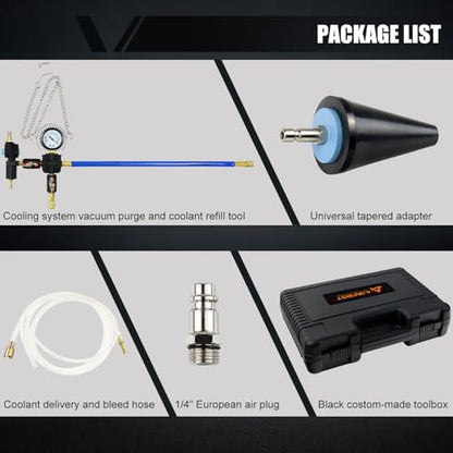 Coolant Vacuum Refill Kit, Cooling System Radiator Vacuum Purge & Fill Tool Kit, Automotive Coolant Filler with Universal Adapter Hoses for Car Motorcycle Truck Airlift Use Black - color: Black Case