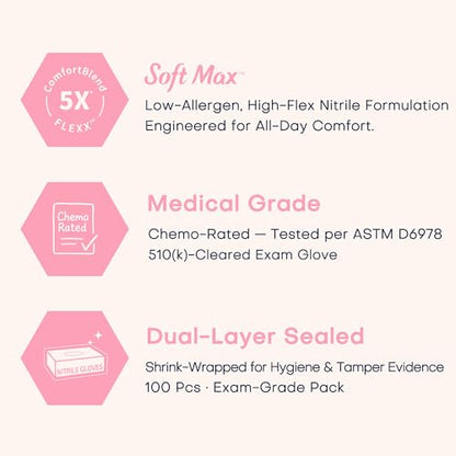 Supmedic Medical Nitrile Exam Gloves, 3.5 mil Powder-Free Food-Safe Disposable Glove for Cooking Cleaning Esthetician 100 Pcs - color: Large (Rose Quartz)