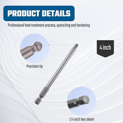 VESTTIO Ball End Hex Head Metric Allen Wrench Screwdriver Bit Set 5PCS 2.5mm 3mm 4mm 5mm 6mm 1/4 Inch Hex Shank 4 Inch/100 mm Length S2 Steel with Magnetic for Power Screwdriver Drill Impact Driver - size: 5 BALL / 4 inch