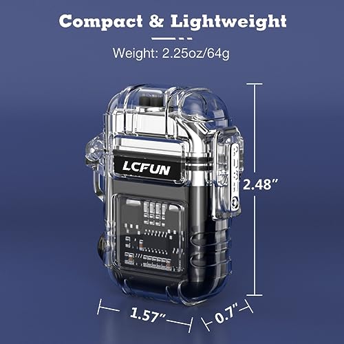 LcFun USB Rechargeable Electric Lighter, Windproof Plasma Dual Arc Lighters, Waterproof Flameless Lighter with Battery Display & Flashlight for Hiking, Camping Gear, Survival Kits - color: Black With Cob