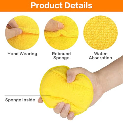 FONAROLL Microfiber Wax Applicator Pads, Car Wax Applicator with Finger Pocket, Buffing & Detail Polishing Foam Pads for Car Cleaning and Fine Polishing (5 inch, 6 Pack) (Yellow) - color: Yellow