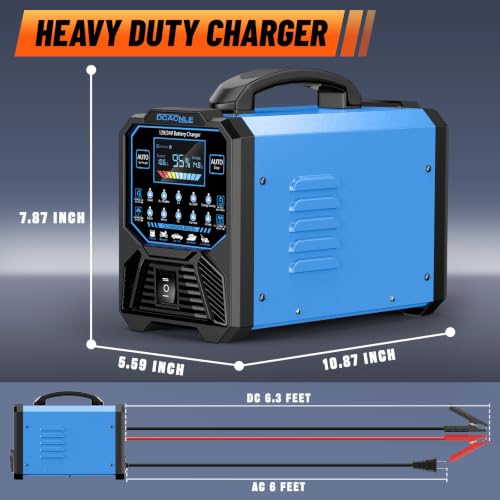 DCACNLE 12V/24V 0-15A Car Battery Charger Heavy Duty,Automatic Maintainer | Smart Trickle Charger,Desulfator with Overcharge Protection & Auto Shutoffs,Suitable for Various Vehicles&Lead Acid Batteries
