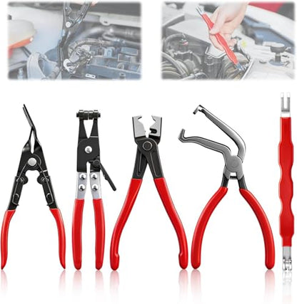 5PCS Electrical Disconnect Pliers Electrical Connector Removal Tool – Automotive Hose Clamp Tool Set for DIY Car Owners, Safe Electrical Connector Removal, Tight Engine Bay Repair & Maintenance