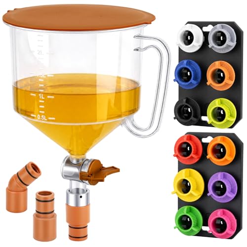 DISEN 17-Piece Engine Oil Funnel Kit, 2.12QT/2L Oil Funnel Set with 12 Adapters, 45° & Straight Elbow, Magnetic Storage Trays for Garage, Compatible with More Car