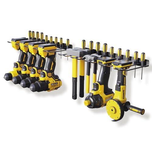 2 Pack Drill Holder, Power Tool Organizer Wall Mount, Heavy Duty Garage Storage and Tool Organizer, Ideal Garage Organization Gifts for man, 8 Slots for Power Tools and 32 Screwdriver Rack