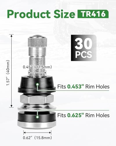 20 Pcs TR416 Clamp-in Bolt-in Tire Valve Stems, Solid Brass Tubeless Valve Stems Fit 0.453" & 0.625" Dual Rim Holes for Heavy Duty Trucks, Buses, Commercial Vehicles - size: TR416
