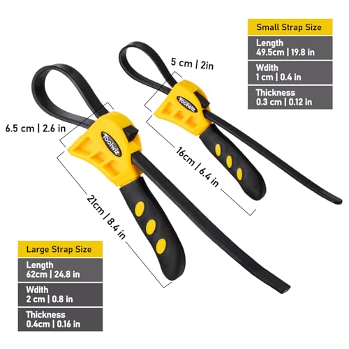 Toolwiz Rubber Strap Wrench Set for Pipes Below 6" (150mm) & 4" (100mm) – Reinforced Adjustable Wrench for Plumbing, Jar Opening, and Light DIY Tasks - color: Yellow