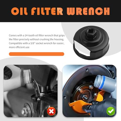 2026 Upgraded Compatible with Harley Oil Change Kit,All-in-One Motorcycle Oil Change Kit Includes Funnel,Filter,Wrench,Rubber O-Rings,Professional Oils Changing Kits