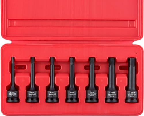 NEIKO 01130B 3/8" Drive Allen Socket Set, 7 Piece, 3 Inch, 3/8” Impact Hex Bit Socket Set, Metric Hex Driver 4 mm to 12 mm, Chrome-Moly Cr-Mo Impact Grade - style: Metric