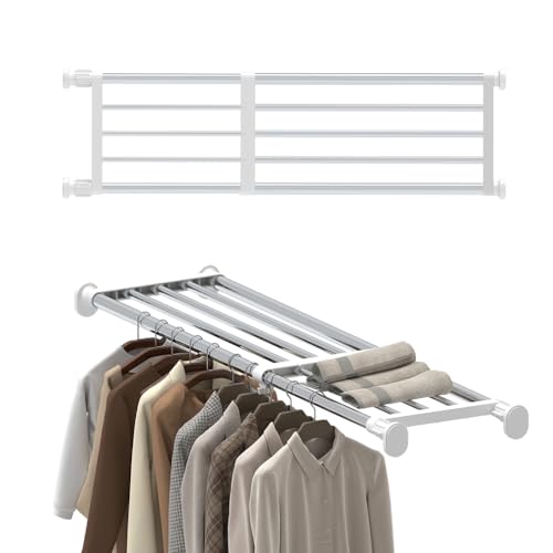 Hershii Expandable Shelf Rod Closet Tension Shelf for Closet | Tension Shelf Heavy Duty Clothes Hanger Adjustable DIY Storage Organizer Shoe Rack 29.4 - 46.25 inches - color: Ivory, size: 29.4 - 46.25 inches