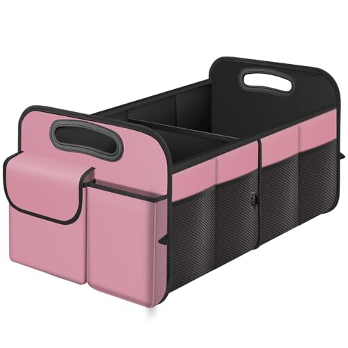 Trunk Organizer, Collapsible Waterproof Multi-Compartment Trunk Organizer for SUVs & Sedans, Car Storage with Reinforced Handles, Car Accessories for Women and Men, 52L - color: Pink, size: Standard