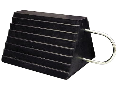 Buyers Products WC1086UWH Heavy Duty Rubber Wheel Chock with U Handle, Reinforced 9.63 x 7.5 x 5.88 in Tire Stopper for Vehicles, Trailers, RVs, Campers, Secure Chocks for Shipping Docks and Garages