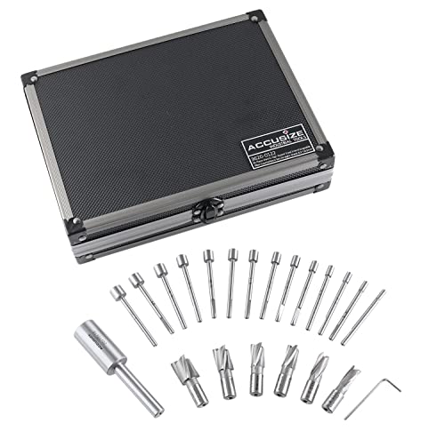 Accusize Industrial Tools 21 Piece Metric H.S.S. Interchangeable Pilot Counterbore Set, Straight Shank, 8.5-16.5 mm, 3620-0122 | 8.5 - 16.5mm, 21 Pc Metric HSS Interchangeable Pilot Counterbore Set, Straight Shank - size: Metric, style: Interchangeable pi