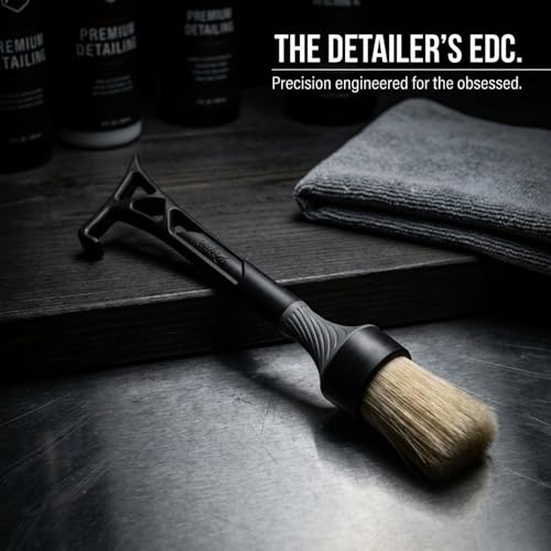 Boars Hair Detailing Brush, 3 in 1 Patent Pending in House Design from Proper. Detail Automotive Interior or Exterior, get Professional Results with Proper Detail Brushes Car Detailing - color: Black - Boars Hair
