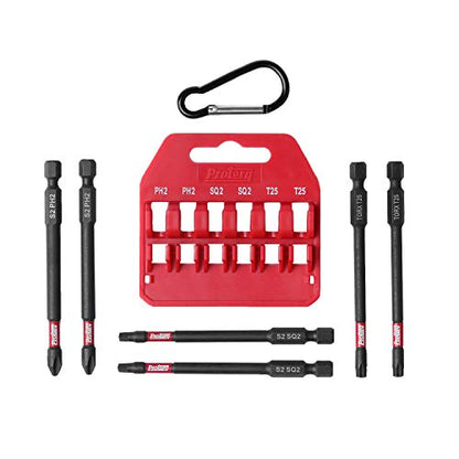 Protorq Impact Bit Set W/clip, 2 Phillips, 2 Square, T25 TORX, 6-Piece, 3 1/2-Inch Length, Industrial Strength, 1/4" Hex Shank - size: 6pc 3.5 in. PH2 SQ2 T25