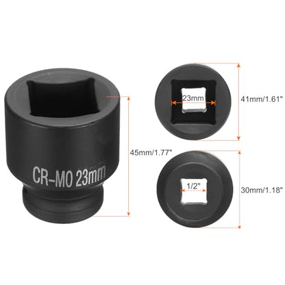 HARFINGTON 2pcs 4 Point Square Socket 1/2" Drive 23mm Metric Square Impact Socket CR-MO Blackening Standard Wheel Sockets Pneumatic Socket Tool for Auto Repair Mechanical Maintenance Home Use - size: 23mm