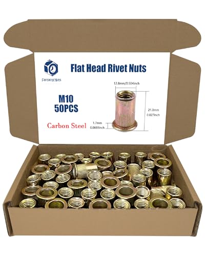 50PCS M10 x 1.5 Rivet Nuts, Made of Carbon Steel with a zinc-Plated Finish, Featuring a Flat Head and Threaded Insert Knurled Nutsert Kit - size: M10 1.5 (50PCS)