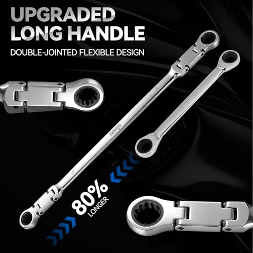 DISEN Extra Long Flex Head Ratchet Wrench Metric 16-18MM, Double Jointed Box End Ratcheting Combination Wrench, 72-Teeth, Cr-V Steel,12 Point - size: 16-18mm SET