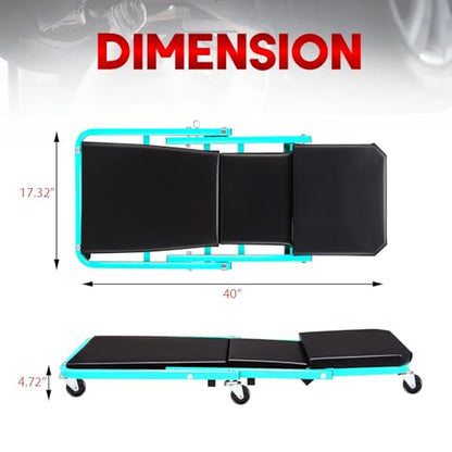40 inch Adjustable Foldable Z Creeper Rolling Seat with Wheels for Garage Shop Auto Repair, 330LBS Capacity 2 in 1 Chair, Blue - style: 40inch-Blue
