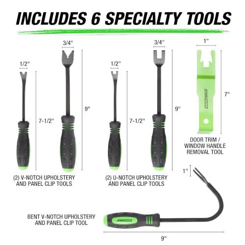 OEMTOOLS 6 Piece Car Trim Removal Tool Kit for Upholstery and Clip Removal | Rubberized Comfort-Grip, Designed to Reduce Damage, For Interior and Exterior Trim, Removes Manual Window Crank Handles - style: 6-Pc Trim and Upholstery Removal Kit