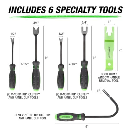 OEMTOOLS 6 Piece Car Trim Removal Tool Kit for Upholstery and Clip Removal | Rubberized Comfort-Grip, Designed to Reduce Damage, For Interior and Exterior Trim, Removes Manual Window Crank Handles - style: 6-Pc Trim and Upholstery Removal Kit