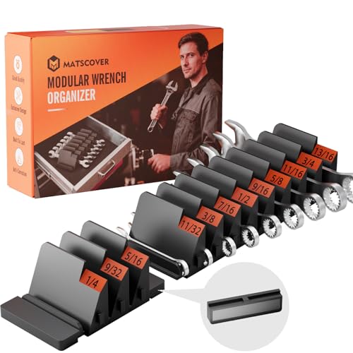 32 PCS Magnetic Wrench Organizer for Tool Drawer Storage, Black | Modular Wrench Holder with 6 Magnetic Strip, with SAE/Metric Labels, Perfect Tool Gift for Mechanics, DIYers, Father, Men - size: With Magnetic