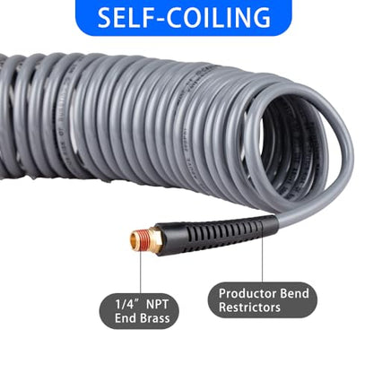 RayMagic 18 Pieces Air Compressor Accessories kit, 1/4 inch x 25 ft Recoil Poly Air Compressor Hose Kit, 1/4" NPT Quick Connect Air Fittings, 150 PSI Tire Inflator Gauge, Heavy Duty Blow Gun, Gray