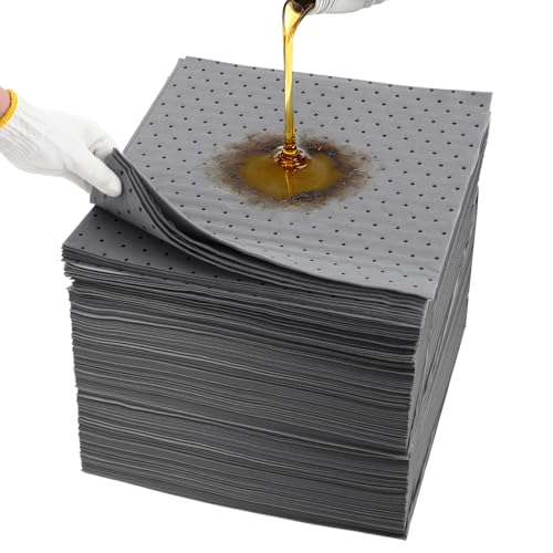 Heavy Duty Oil Absorbent Pads 16" x 18" 200 Pcs Automotive Absorbent Pads | Absorbs Up to 12 oz per Oil Spill Pads Universal Leak Drip Garage Floor Oil Water Coolant Chemicals Workshop - color: 200 Pack, size: W16in,L18in