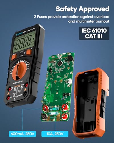 Crenova 890Z Digital Multimeter 6000-Count TRMS 1000VDC/750VAC Auto-Ranging | Measures AC/DC Voltage, Current, Resistance, Capacitance, Diode, Continuity, Transistor (hFE), Temperature, NCV