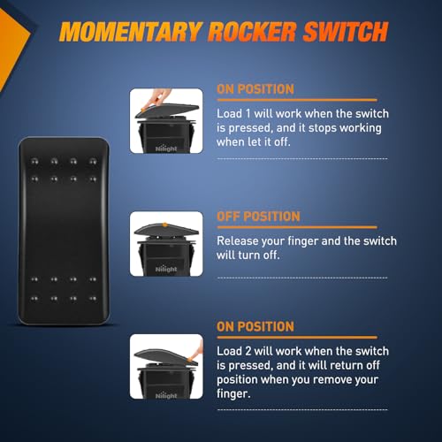Nilight 2 Pack Momentary Rocker Switches 6 Pin Waterproof (ON)-Off-(ON) DPDT Toggle Switch 20A/12V 10A/24V with Jumper Wires Set for Cars Trucks Boats ATVs UTVs RVs - color: 2PCS 6 Pin Momentary Switches