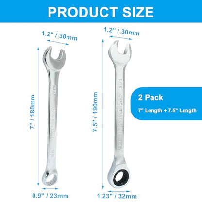 9/16 Inch Ratcheting Wrench 2 Pcs 72-Tooth 12-Point Chrome Plated | Forged 45# Carbon Steel Durable, 5-Degree Arc For Tight Spaces, 12-Point Protects Fasteners, Polished Chrome Anti-Rust - size: 0.56 Inch