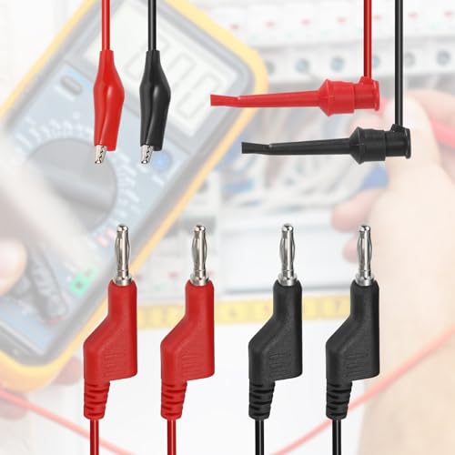 Sumnacon Multimeter Test Lead Set - Stackable Banana Plug to Test Hook, Banana Plug to Alligator Clips Test Cable Kit, Flexible Silicone Electrical Test Wire Leads with Protective 6.6 Ft/2M - size: 6.6 Ft/2M